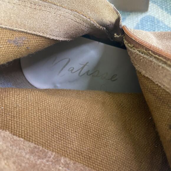 Matisse Paulson Neutral Suede Leather Boots Size 9 Fringe Foldover Zip Tan Ankle - Picture 12 of 12